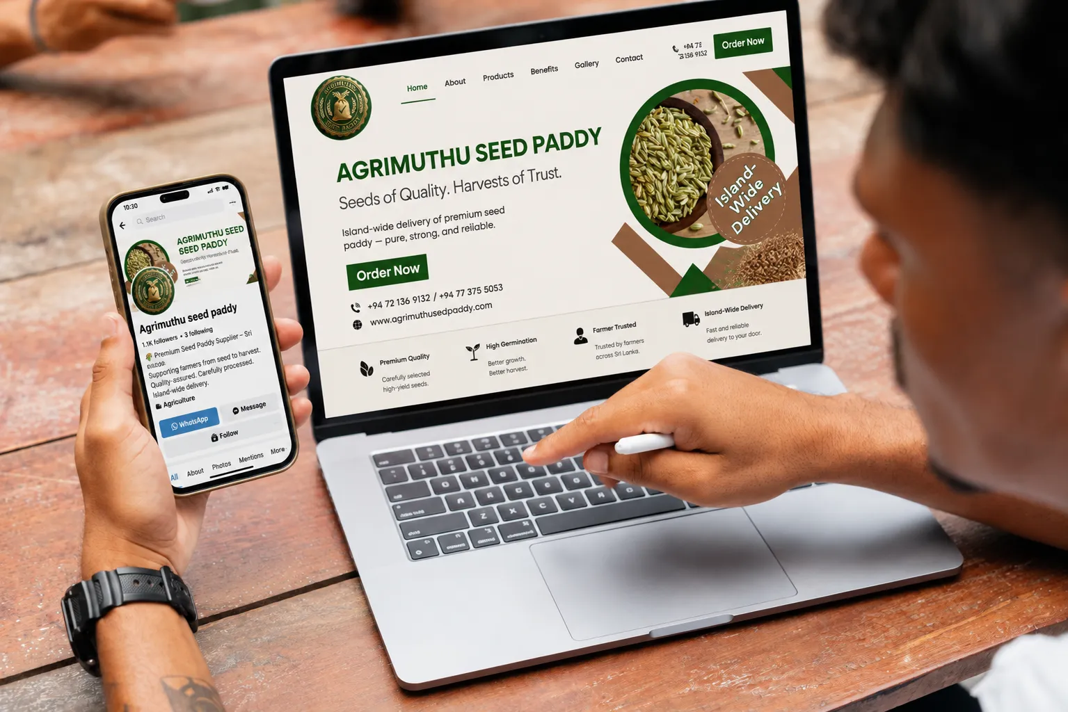 Agrimuthu Seed Paddy project preview on a laptop and phone