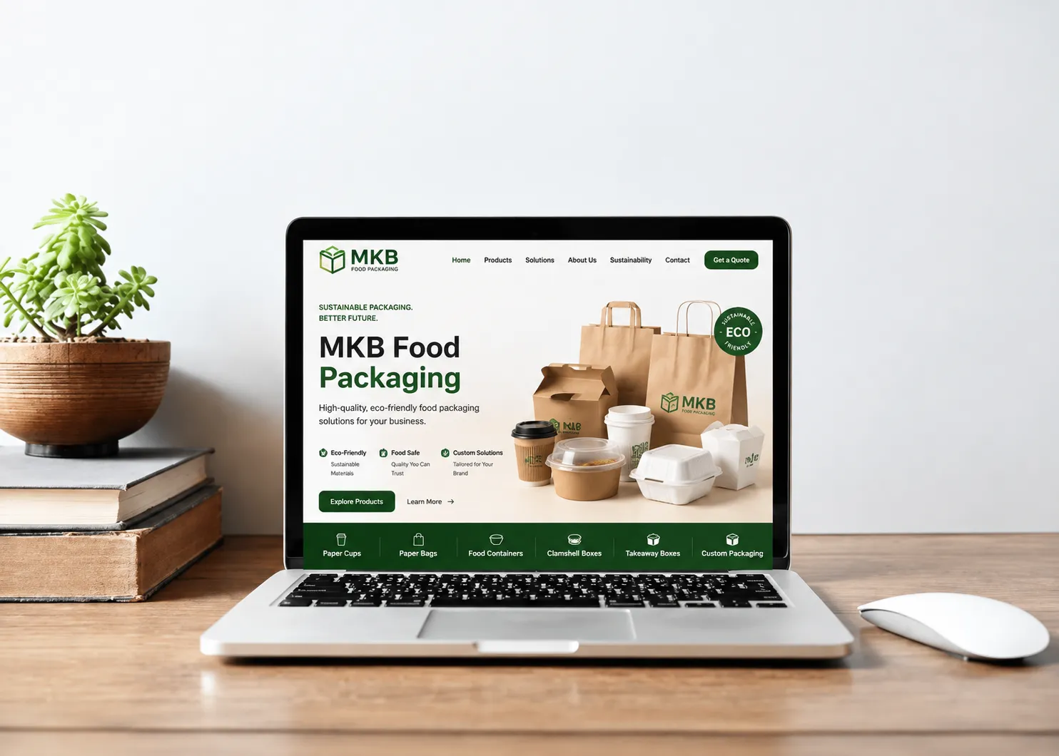 MKB Food Packaging website preview on a laptop
